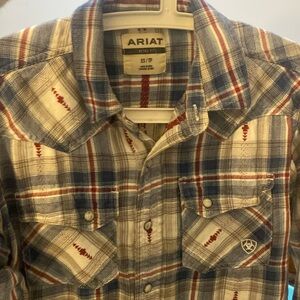 [XS] Ariat Navy Blue, White & Red Plaid Long Sleeve Casual Western Dress Shirt